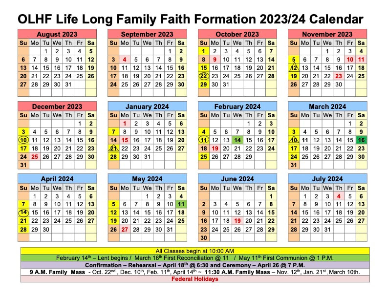 Faith Formation Calendar